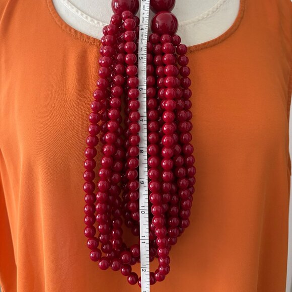 Winter Sale!! BOLD Red Lucite Multi Strand Necklace - Picture 3 of 4